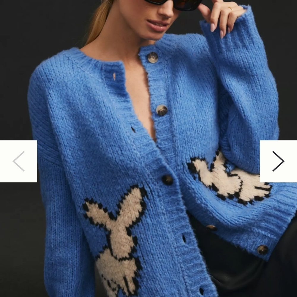 Anthropologie Blue Cardigan with Graphic Design